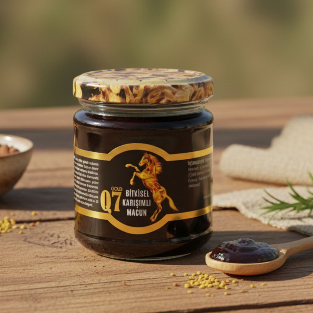 Gold Q7 Turkish herbal paste jar with honey and ginseng.